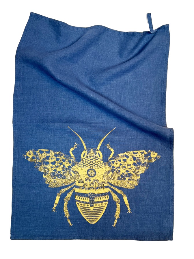 Gold Blossoming Bee on Denim