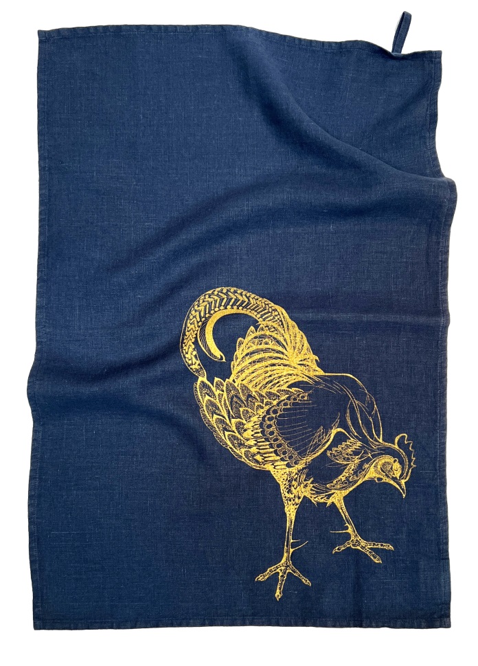 Gold Cockerel on Navy Linen
