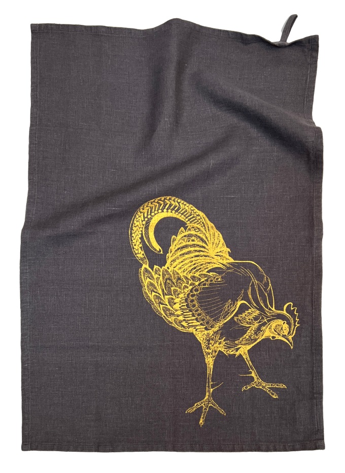 Gold Cockerel on Smoke Linen