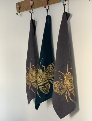 Gold Blossoming Bee Tea Towel